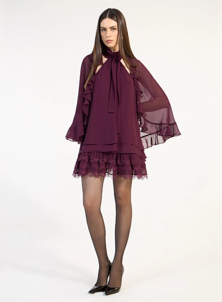 Vestido Curto Chiffon Capa - Roxo Blerry