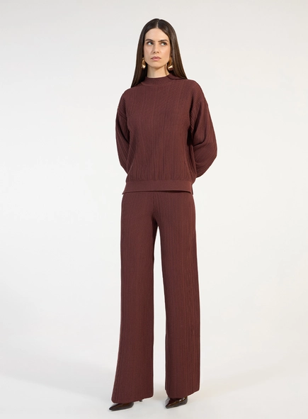 Conjunto Tricot Blusa E Calça - Marrom
