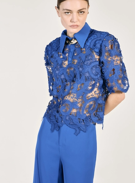 Blusa Polo Renda - Azul