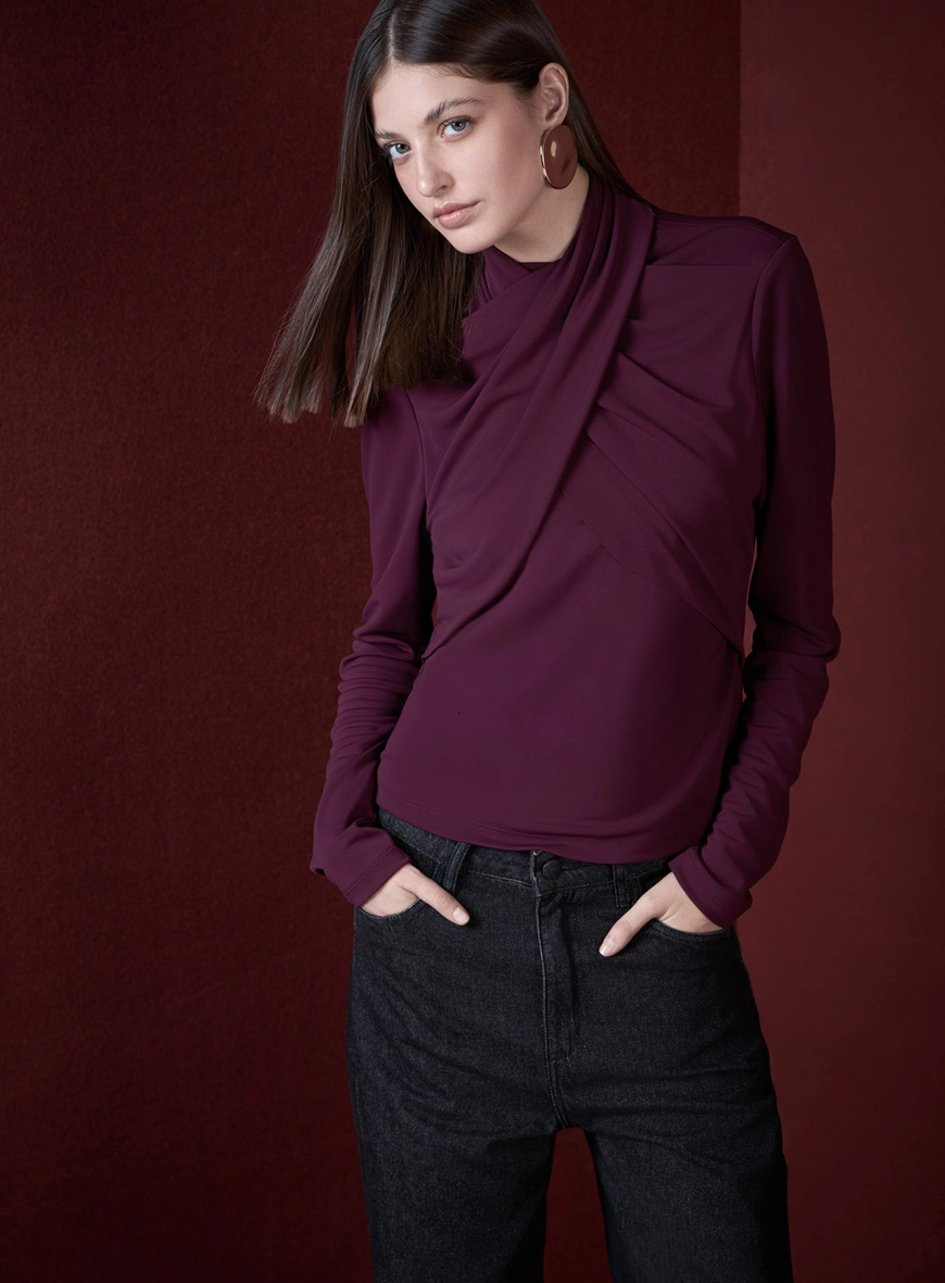 Blusa Malha Manga Longa - Bordô