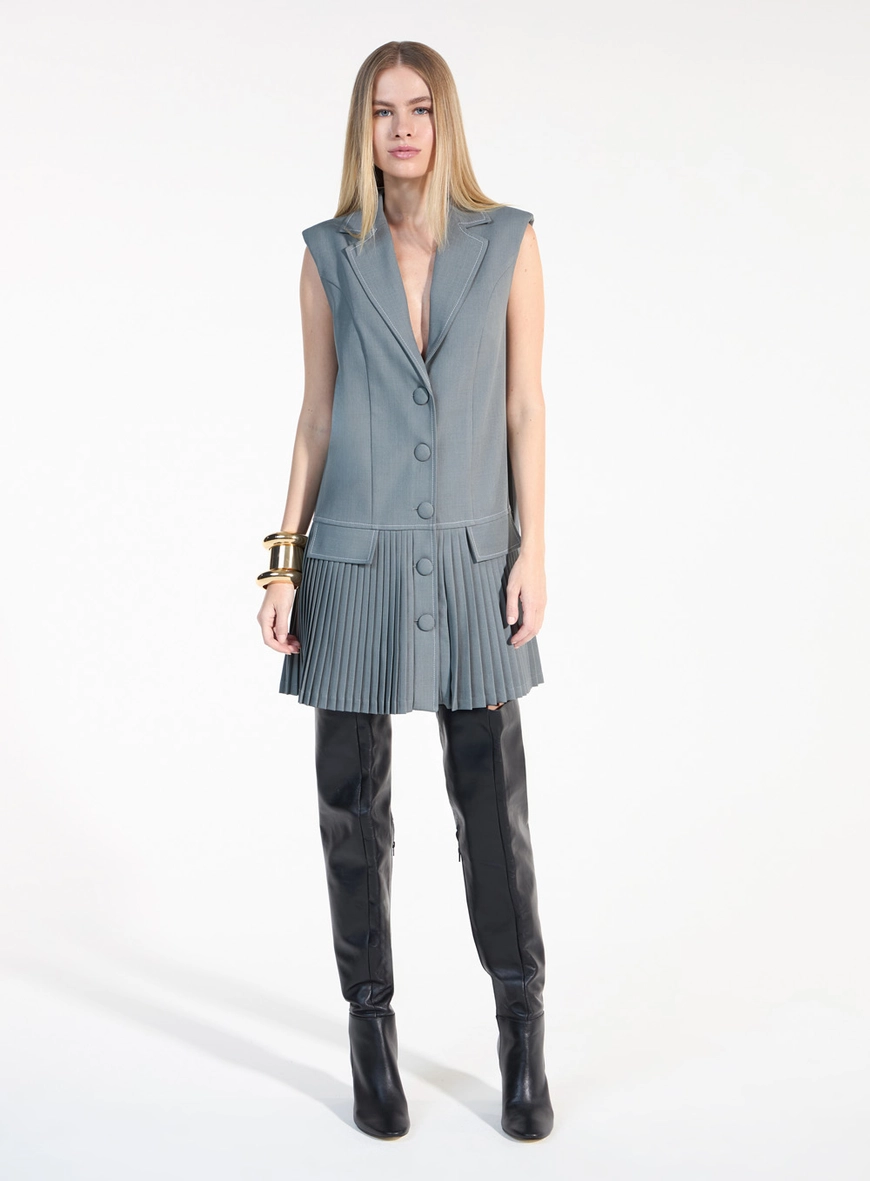 Vestido Colete Plissado - Cinza