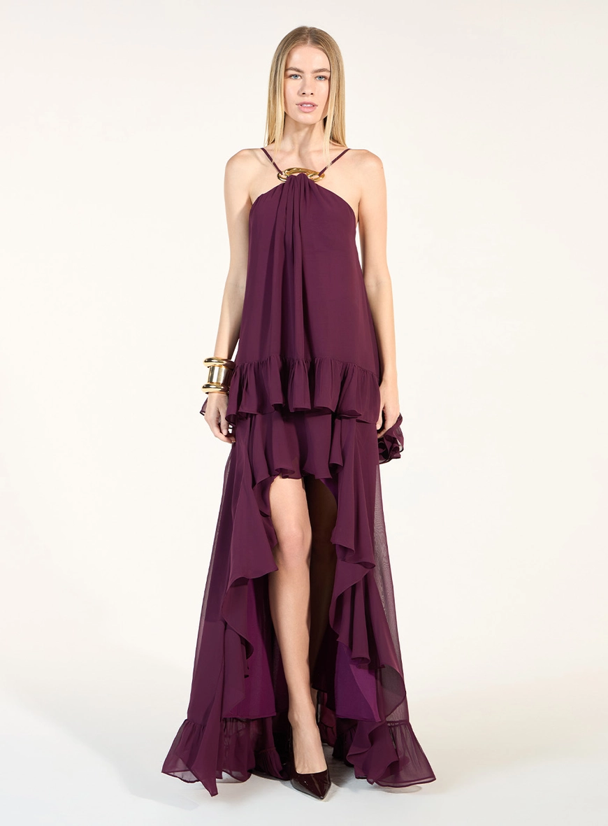 Vestido Longo Chiffon Camadas - Roxo Blerry