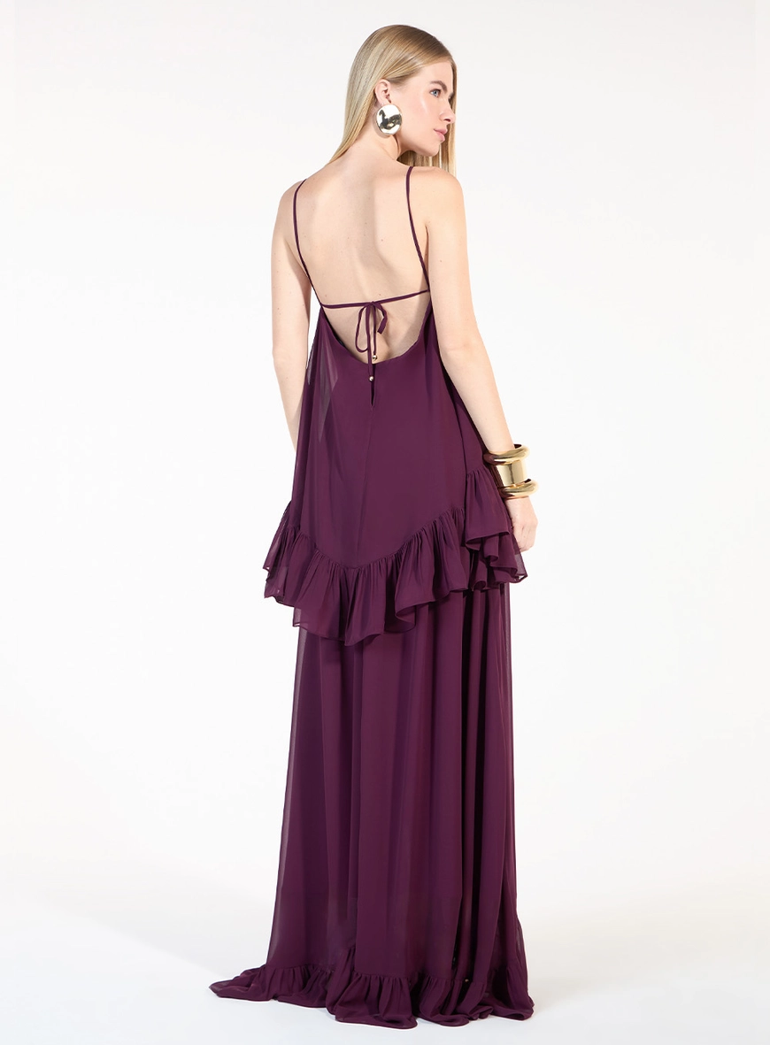 Vestido Longo Chiffon Camadas - Roxo Blerry
