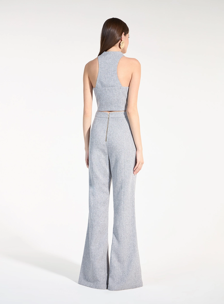 Conjunto Tweed Top E Calça Flare - Cinza