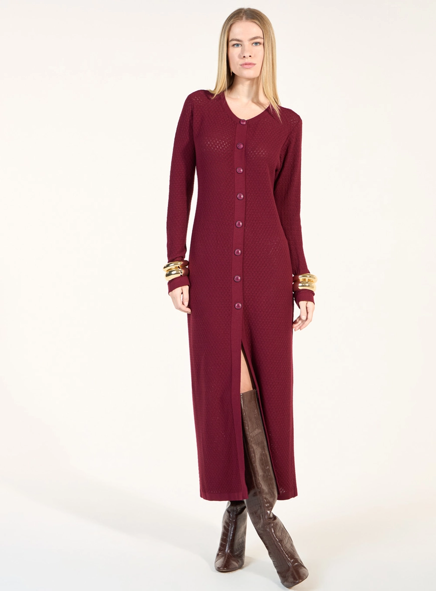 Maxi Cardigan Tricot - Bordô