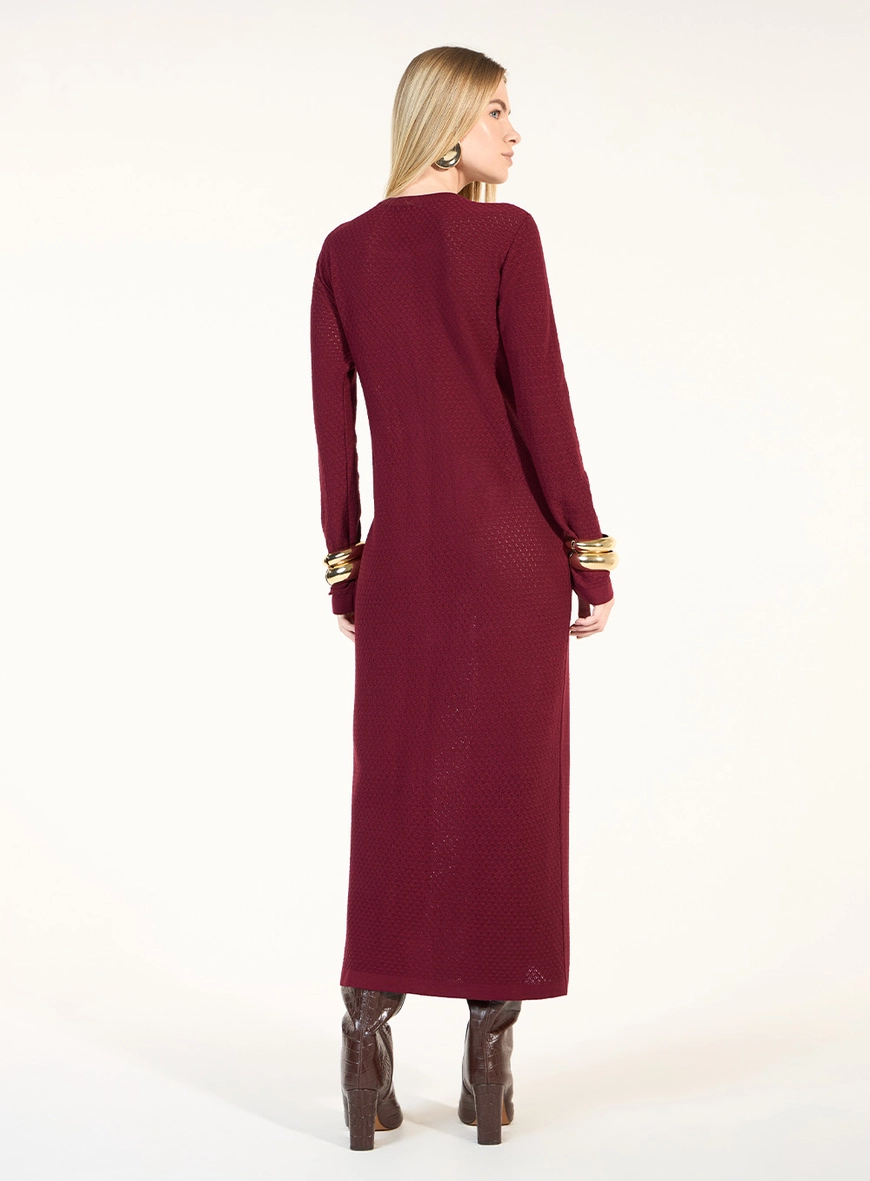 Maxi Cardigan Tricot - Bordô