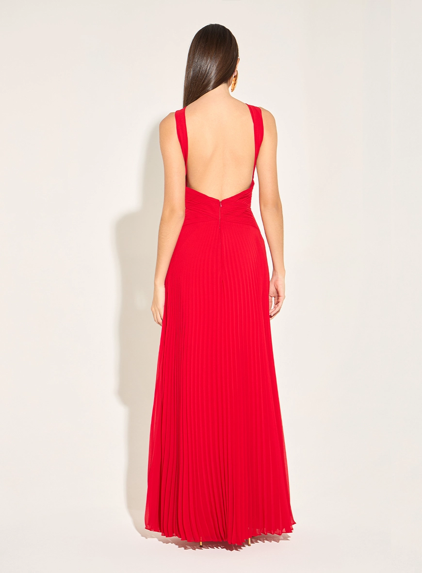 Vestido Longo Plissado - Vermelho