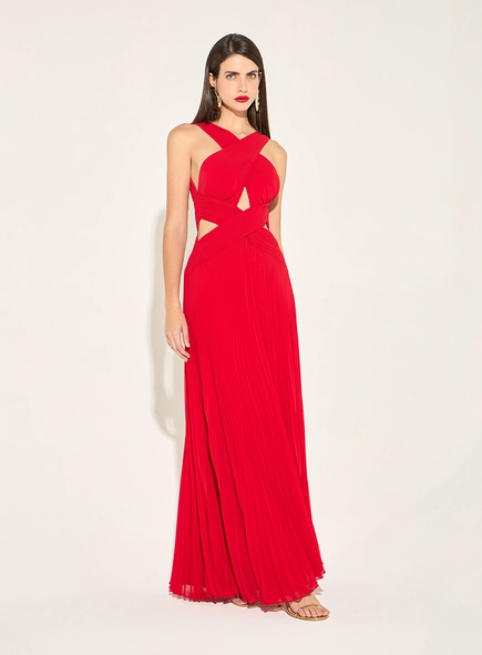 Vestido Longo Plissado - Vermelho