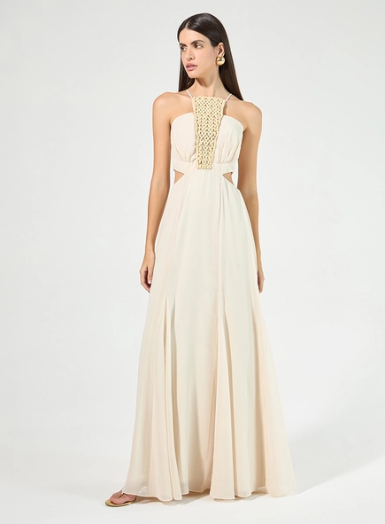 Vestido Longo Detalhe Macramê