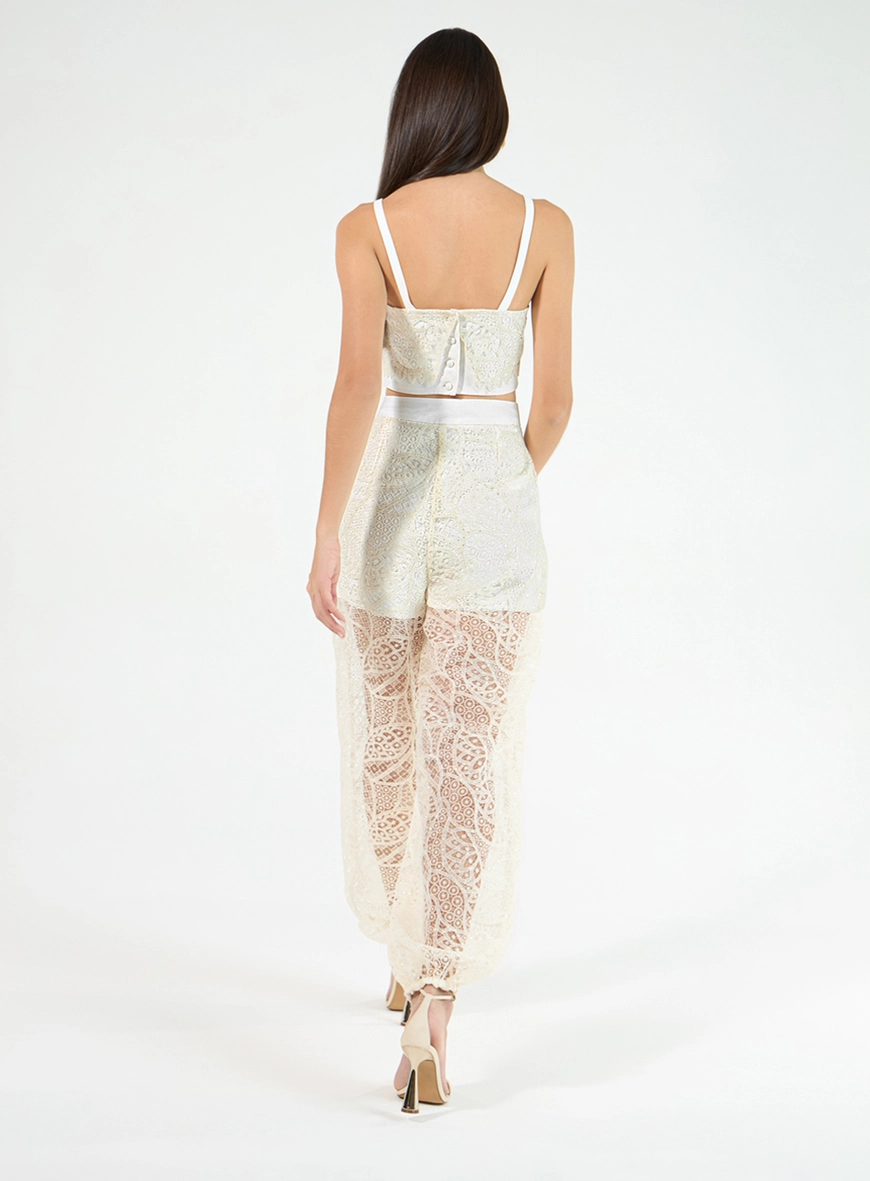 Conjunto Cropped E Calça Em Renda