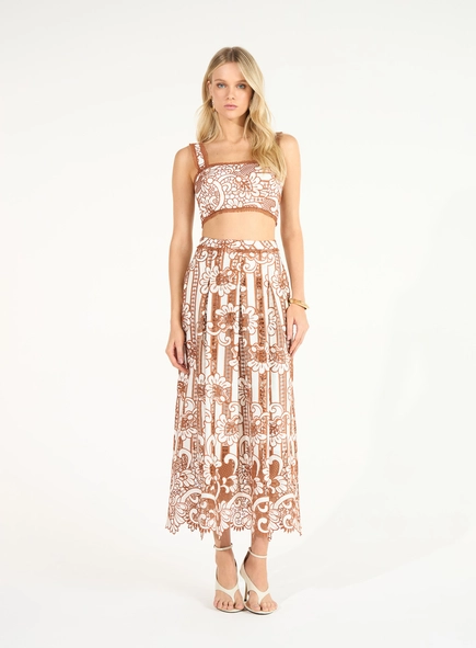 Conjunto Top E Saia Midi Evasê