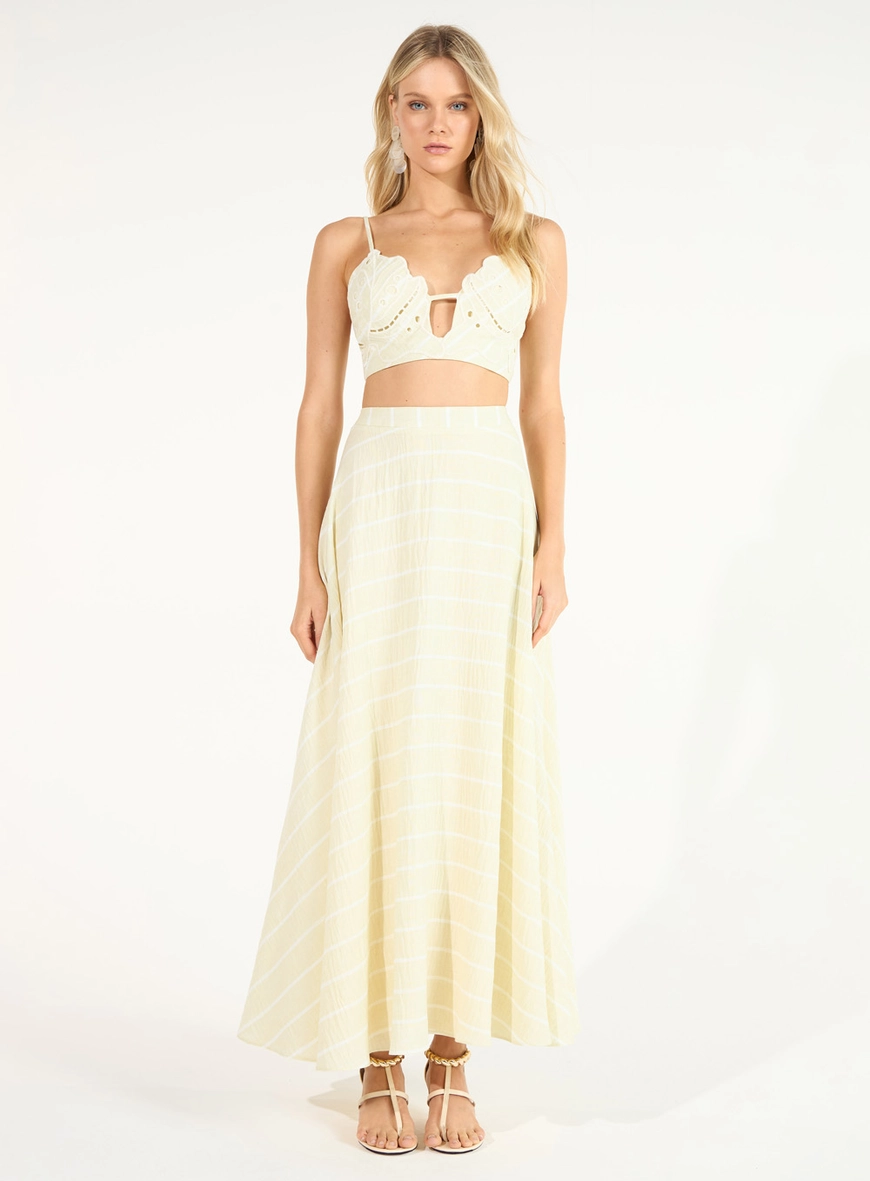 Conjunto Top Bordado E Saia Midi