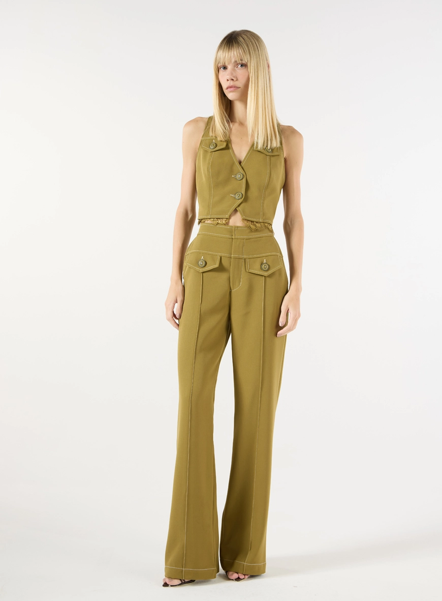 Calça Reta Detalhe Bolsos - Verde