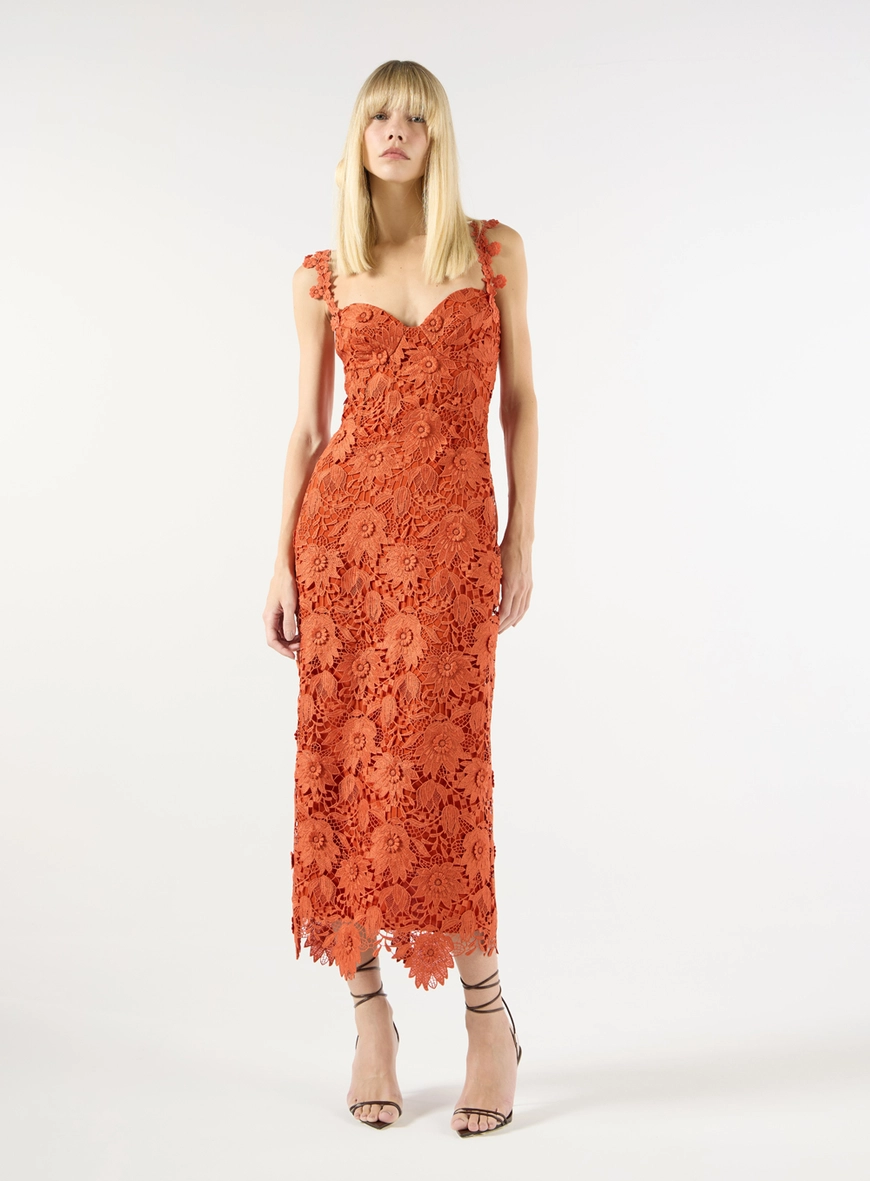 Vestido Midi Renda Guipure - Papoula