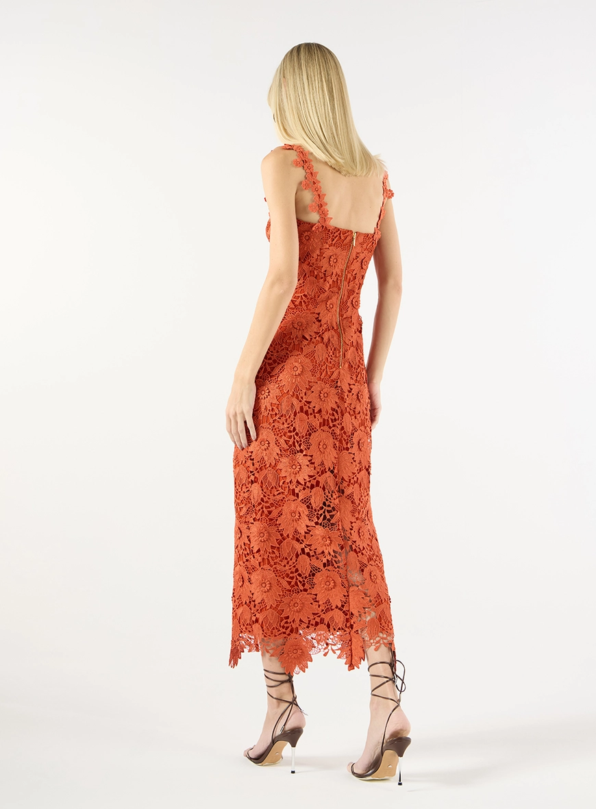 Vestido Midi Renda Guipure - Papoula