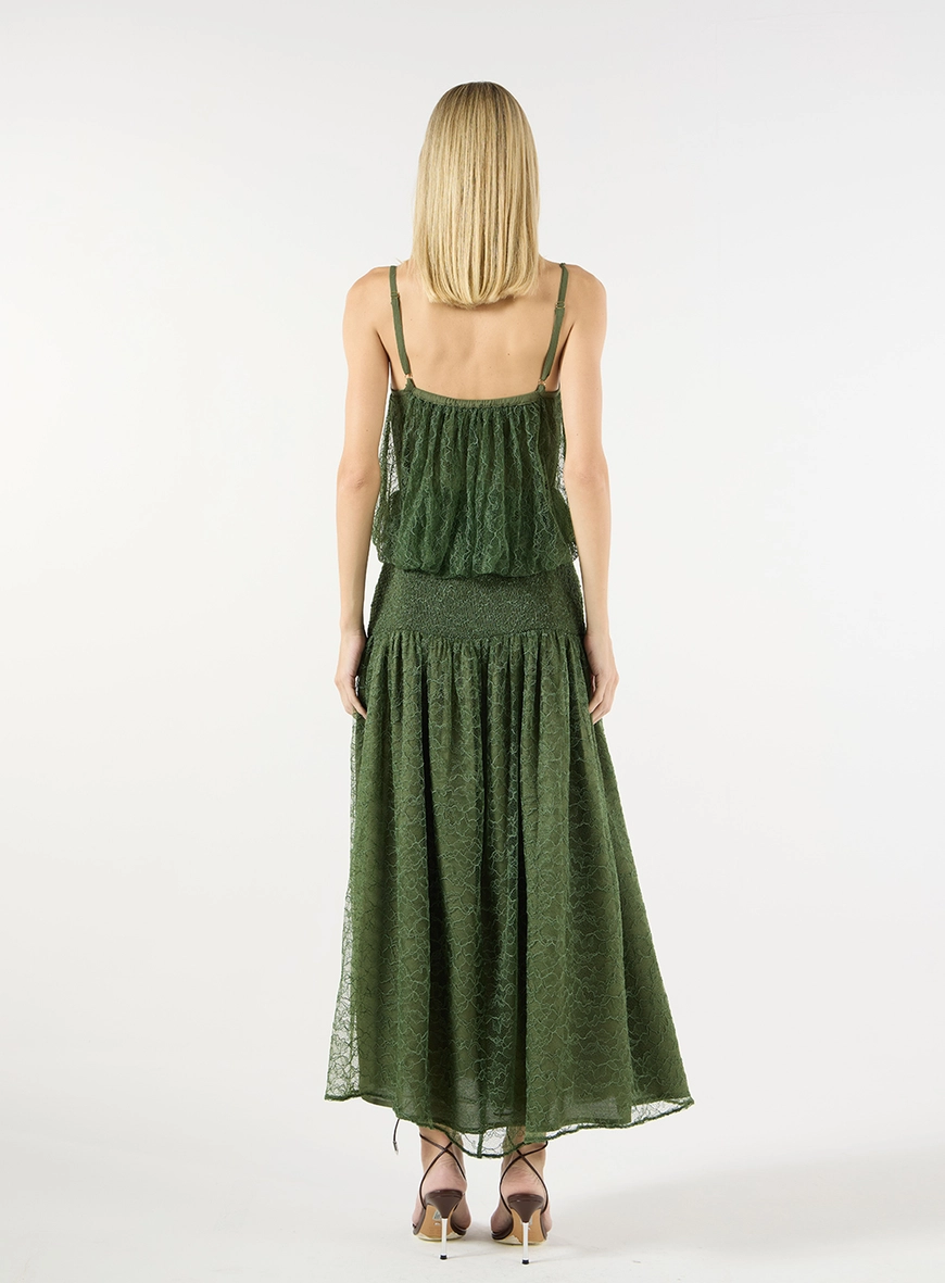 Vestido Midi Renda - Verde Oliva