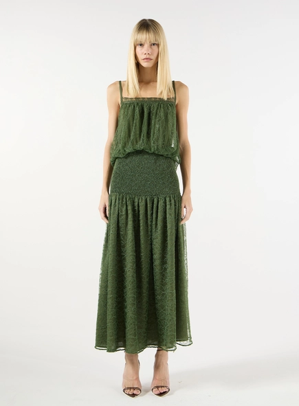 Vestido Midi Renda - Verde Oliva