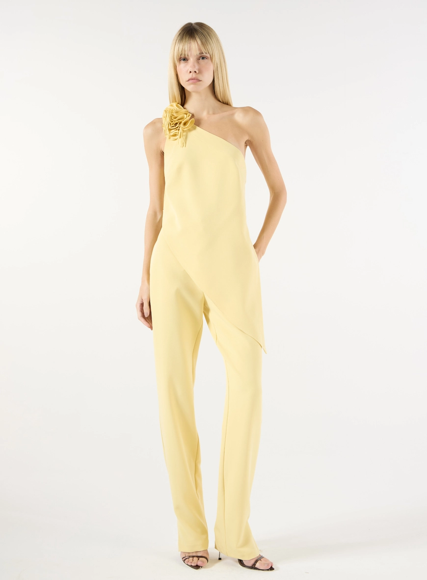 Conjunto Crepe Blusa Ombro Só E Calça - Amarelo