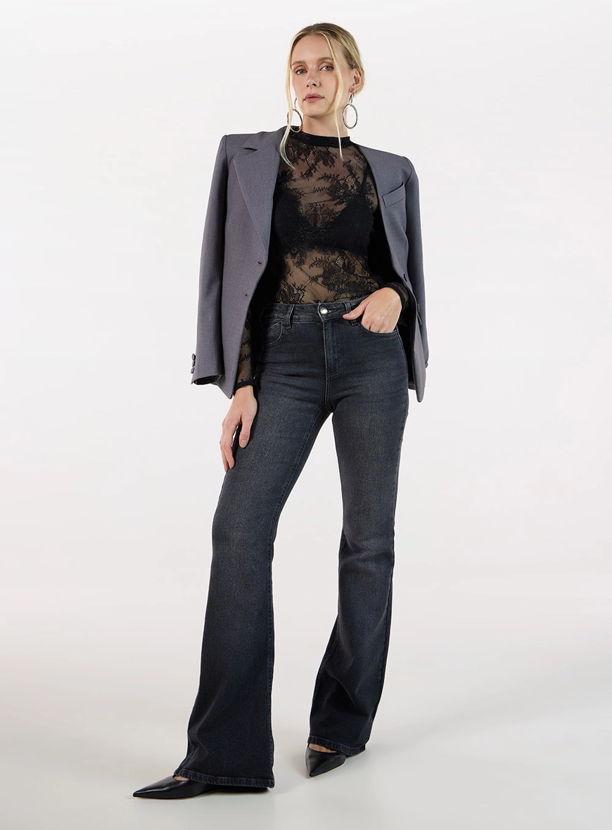 Blusa Renda Floral - Preto