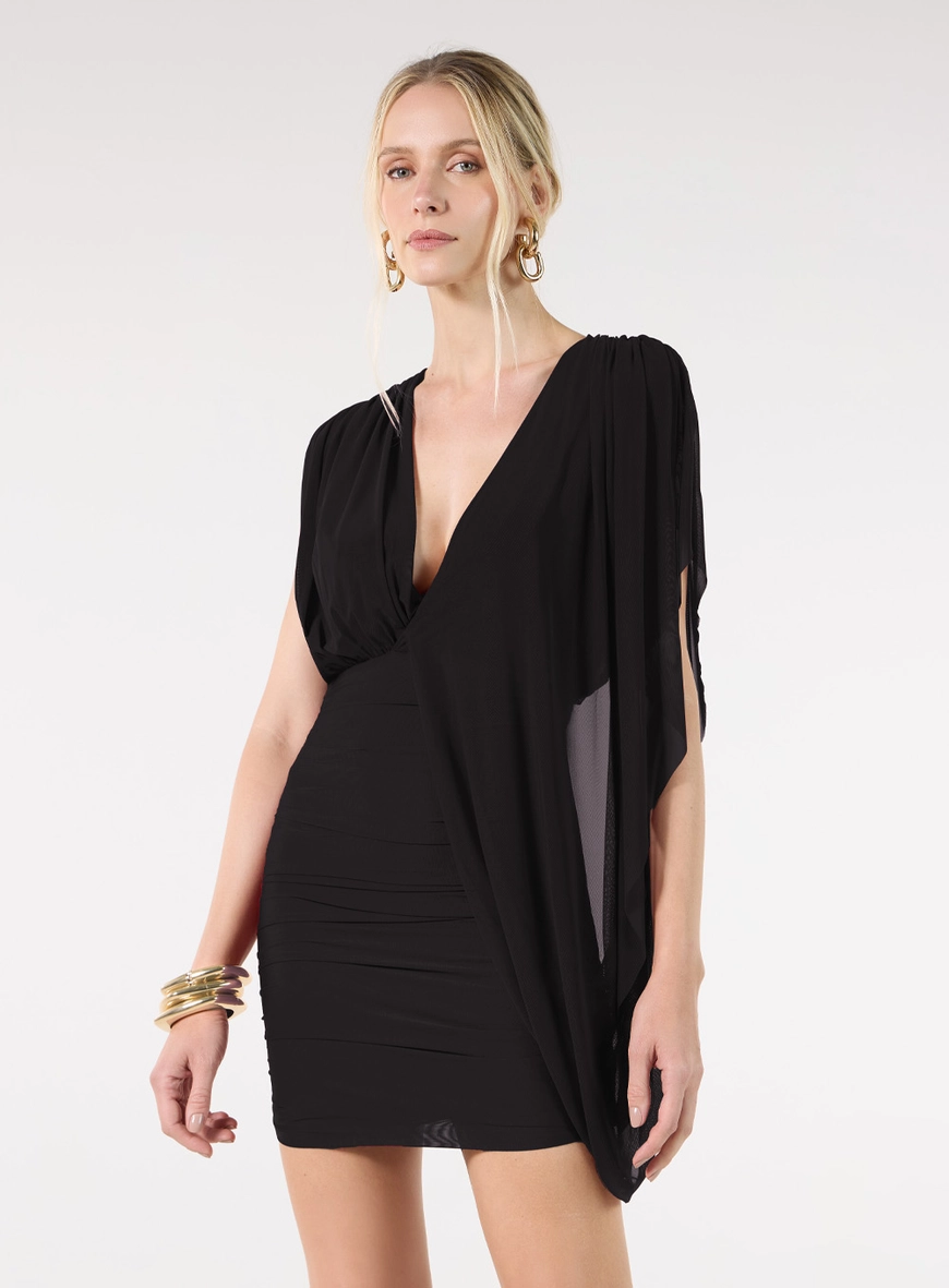 Vestido Curto Faixa Tulle Drapeado