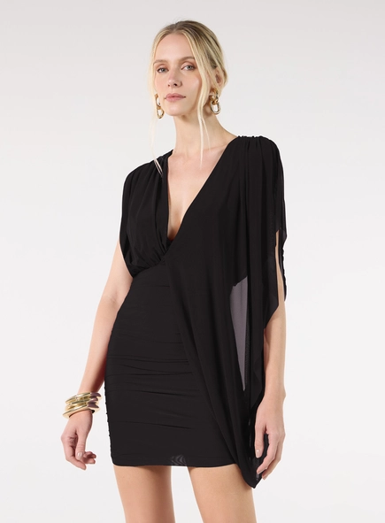 Vestido Curto Faixa Tulle Drapeado