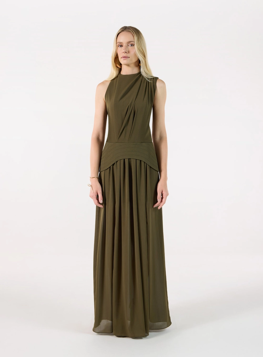 Vestido Longo Drapeado Assimétrico
