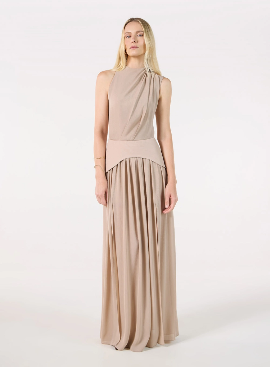 Vestido Longo Drapeado Assimétrico