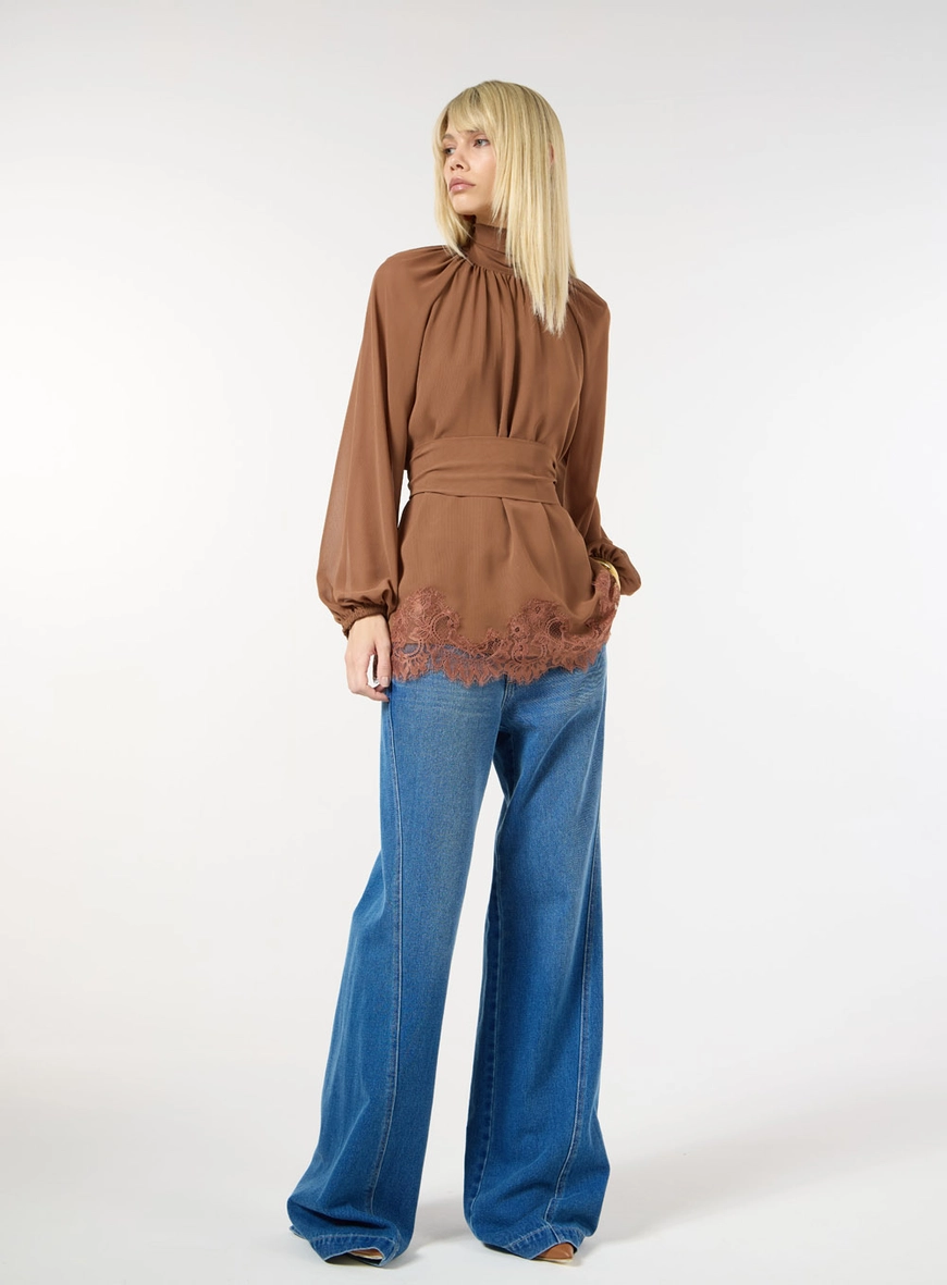 Blusa Detalhe Em Renda - Marrom