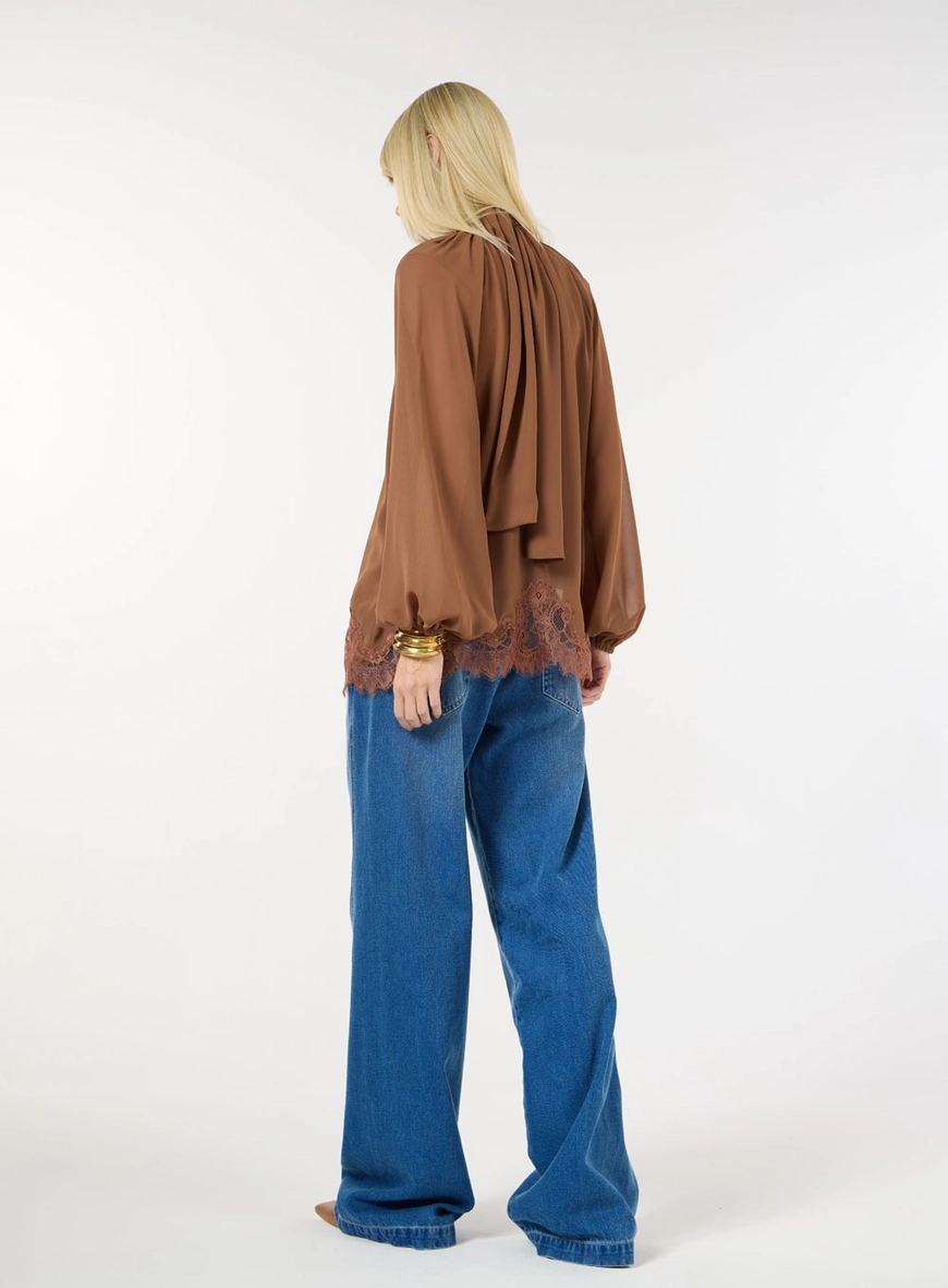 Blusa Detalhe Em Renda - Marrom