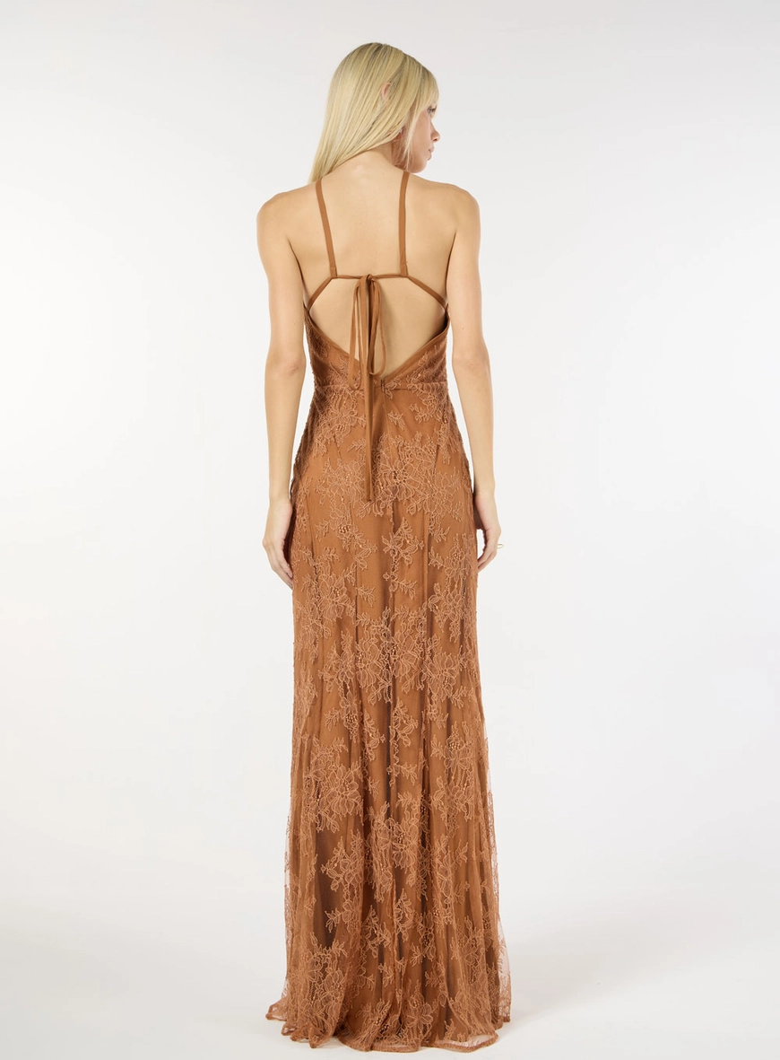 Vestido Longo Renda Roses - Marrom Bourbon