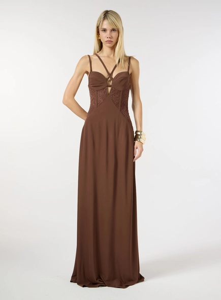 Vestido Longo Detalhe Em Renda
