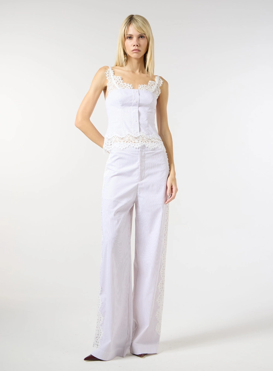 Conjunto Blusa E Calça Listras Detalhe Renda