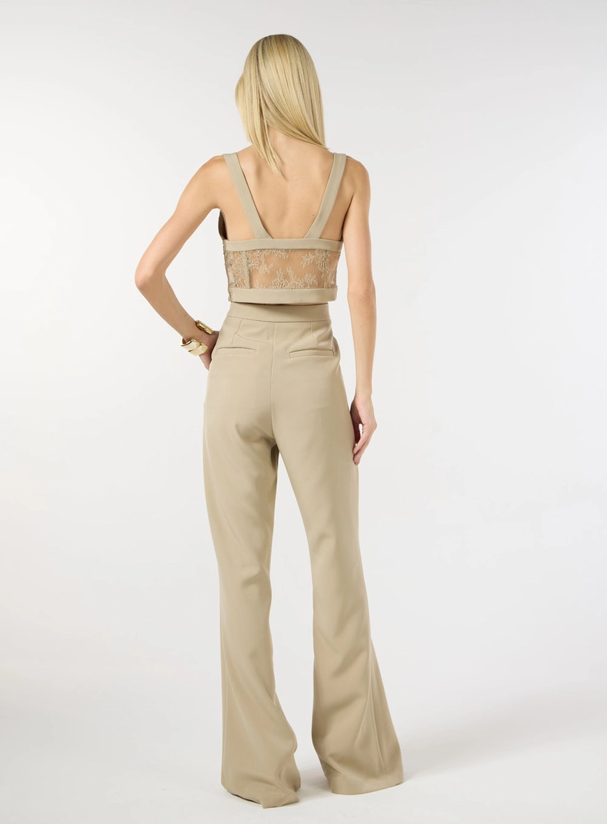 Conjunto Crepe Top E Calça Flare - Bege