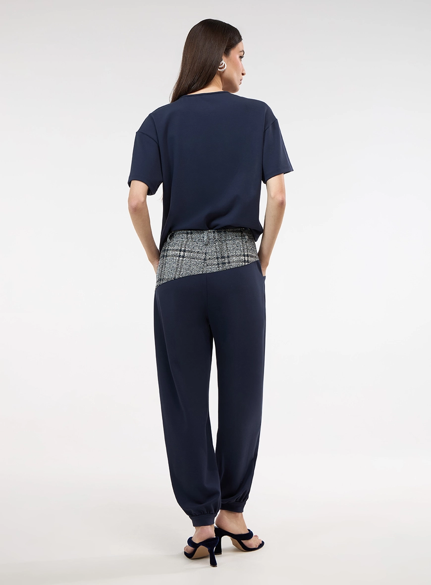 Calça Barrel Detalhe Em Tweed