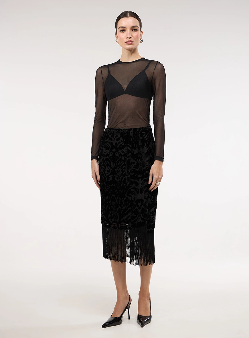 Blusa Tule Manga Longa - Preto