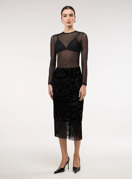 Blusa Tule Manga Longa - Preto