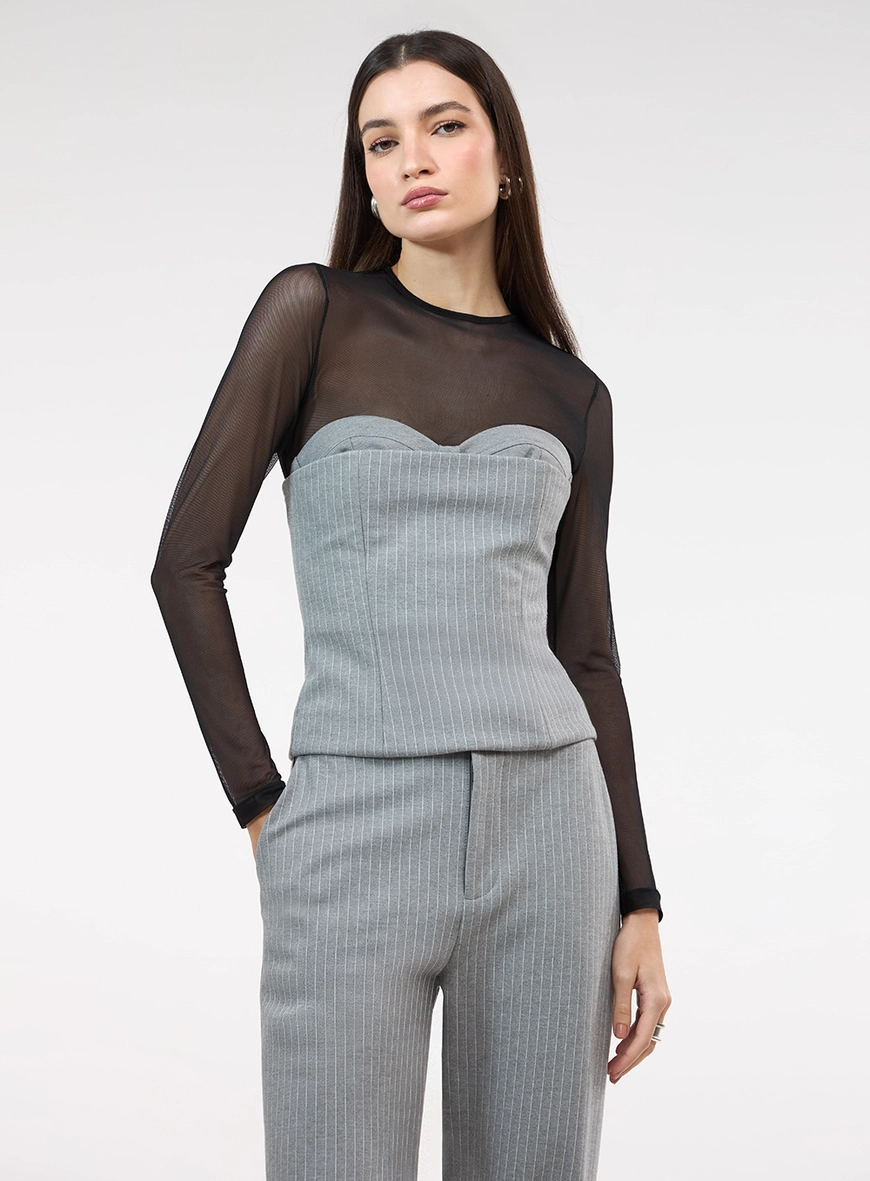 Conjunto Corselet E Calça Risca De Giz