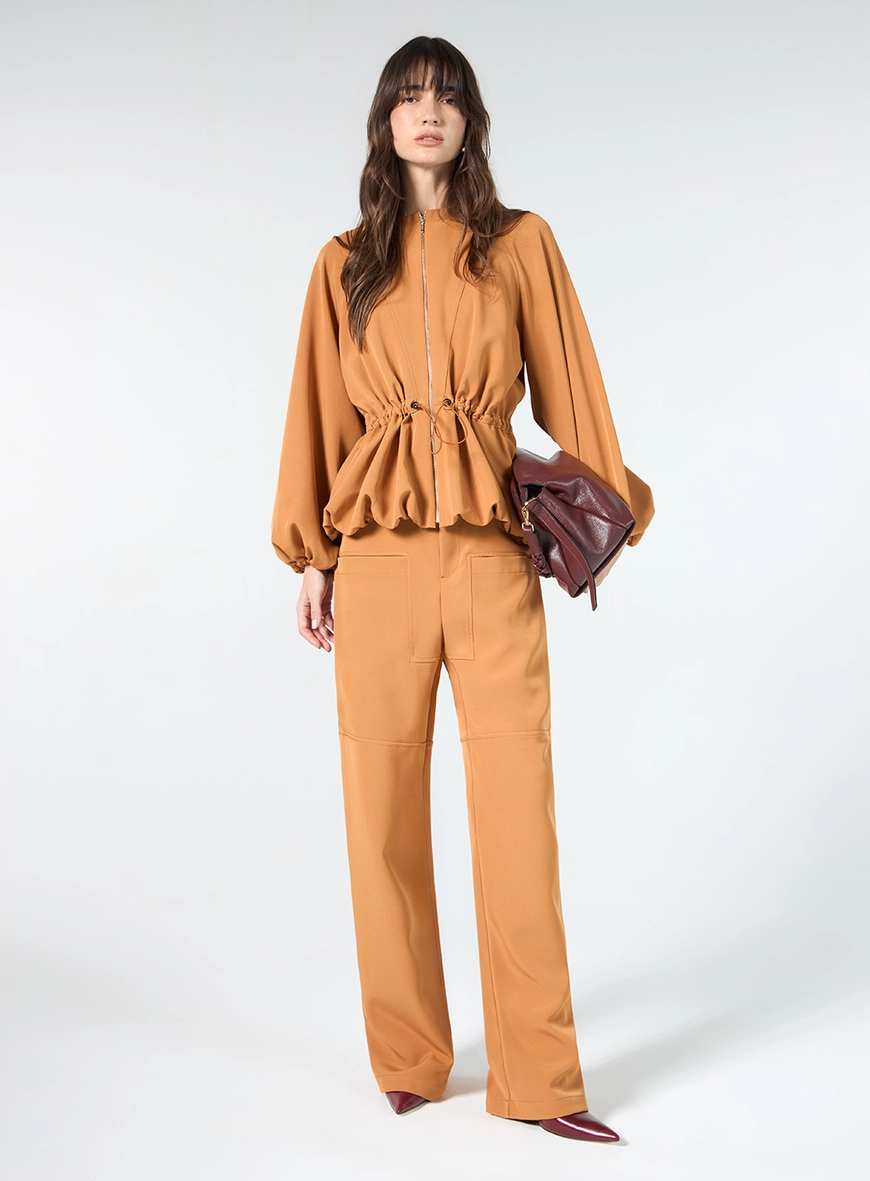 Calça Reta Detalhe Bolsos - Caramelo