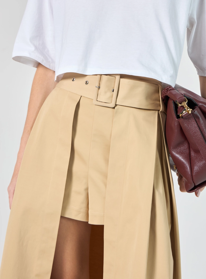 Short Saia Alfaiataria Cotton - Cáqui