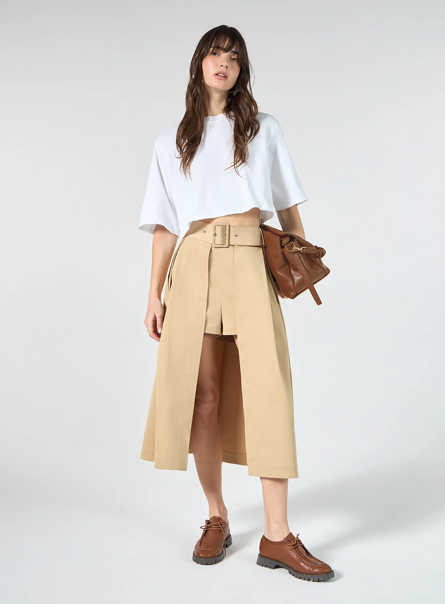Short Saia Alfaiataria Cotton - Cáqui