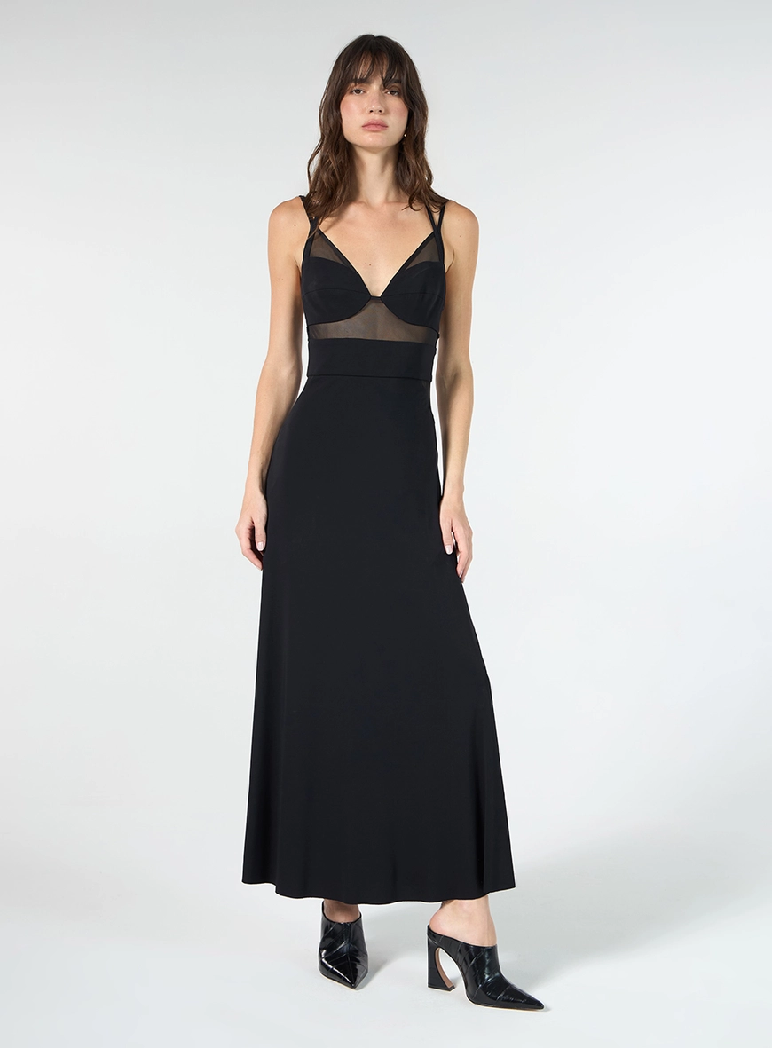 Vestido Midi Detalhe Tule - Preto