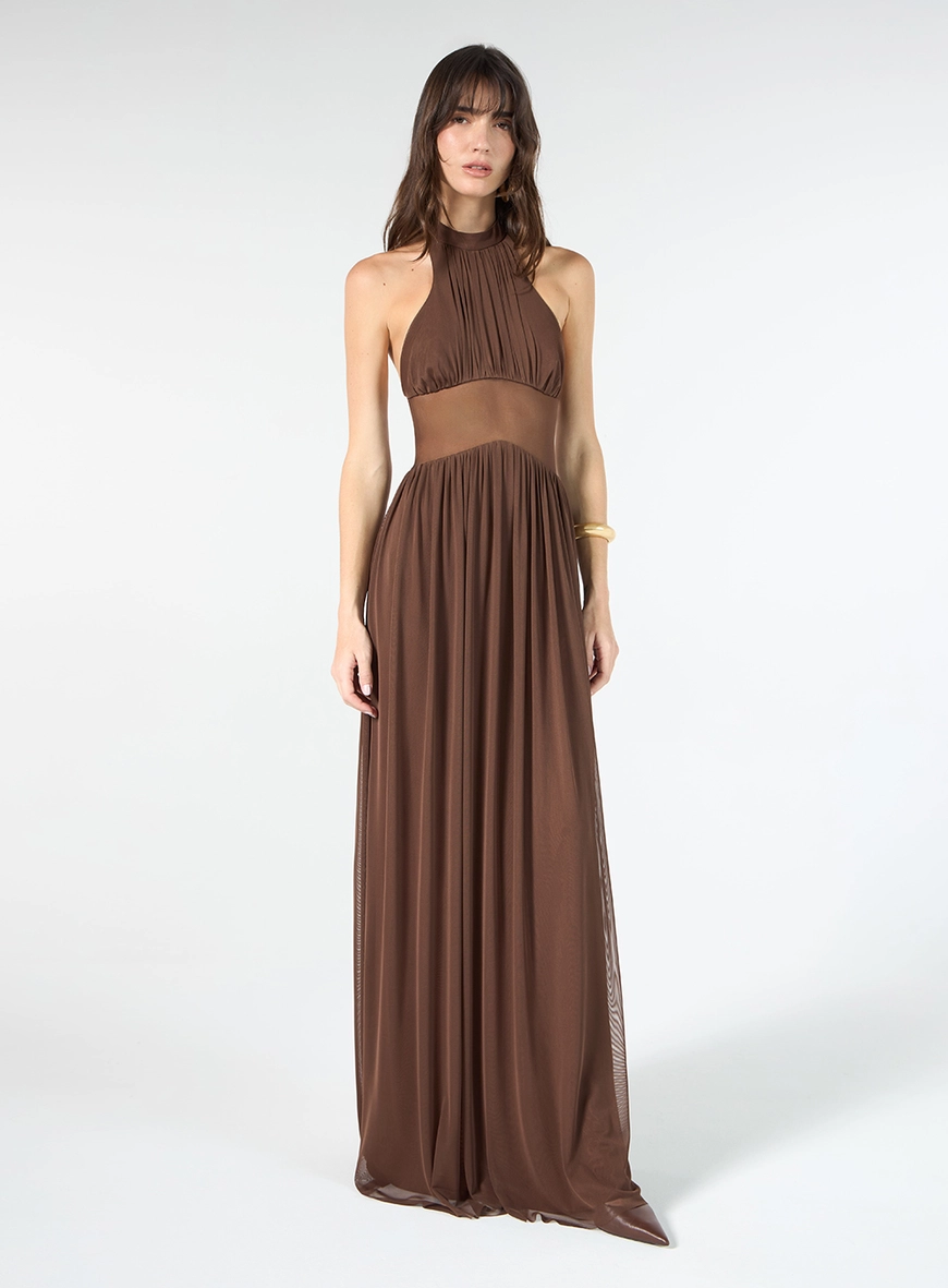 Vestido Longo Tule - Chocolate