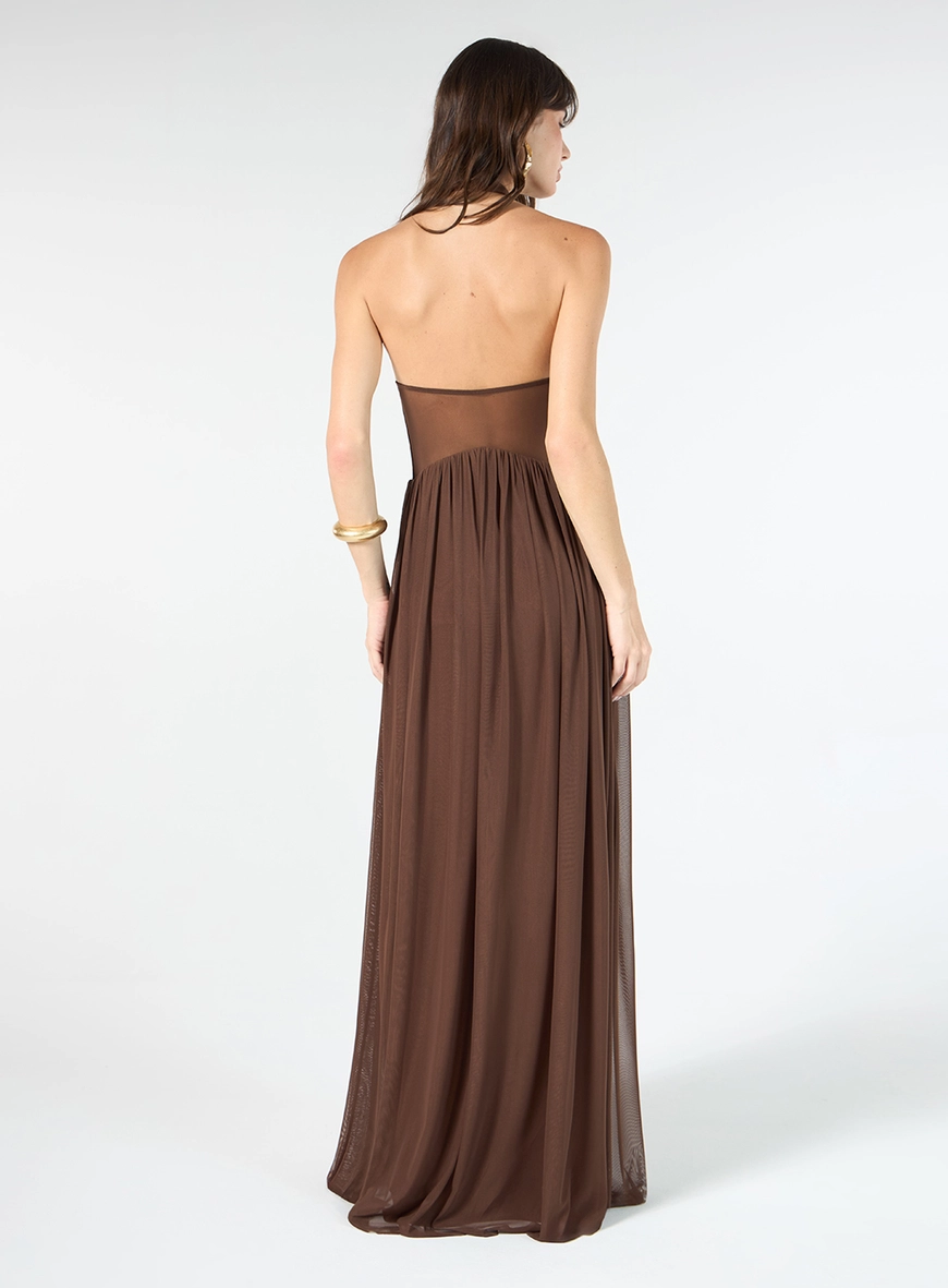 Vestido Longo Tule - Chocolate