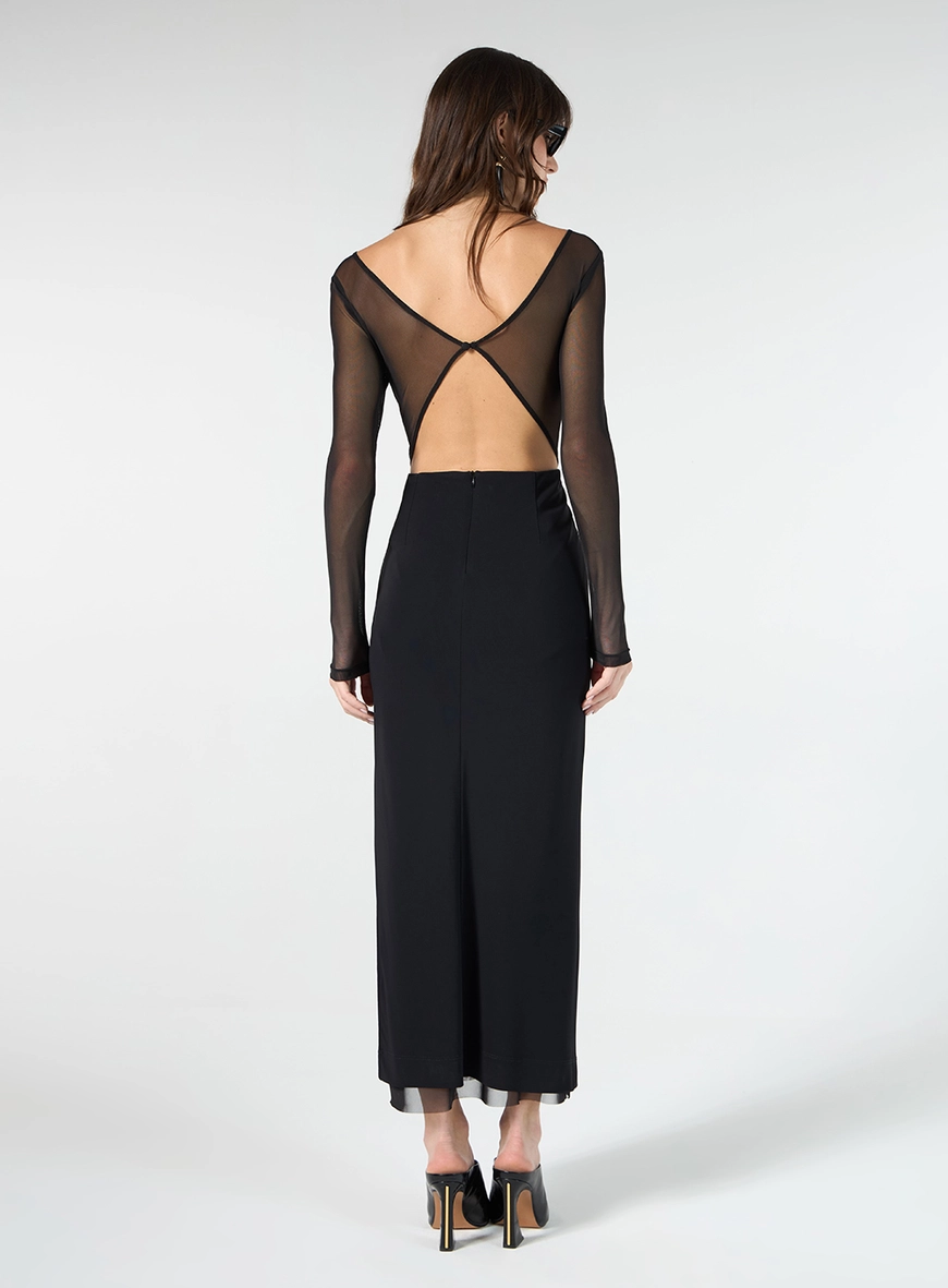 Vestido Midi Manga Longa - Preto