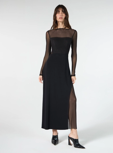 Vestido Midi Manga Longa - Preto