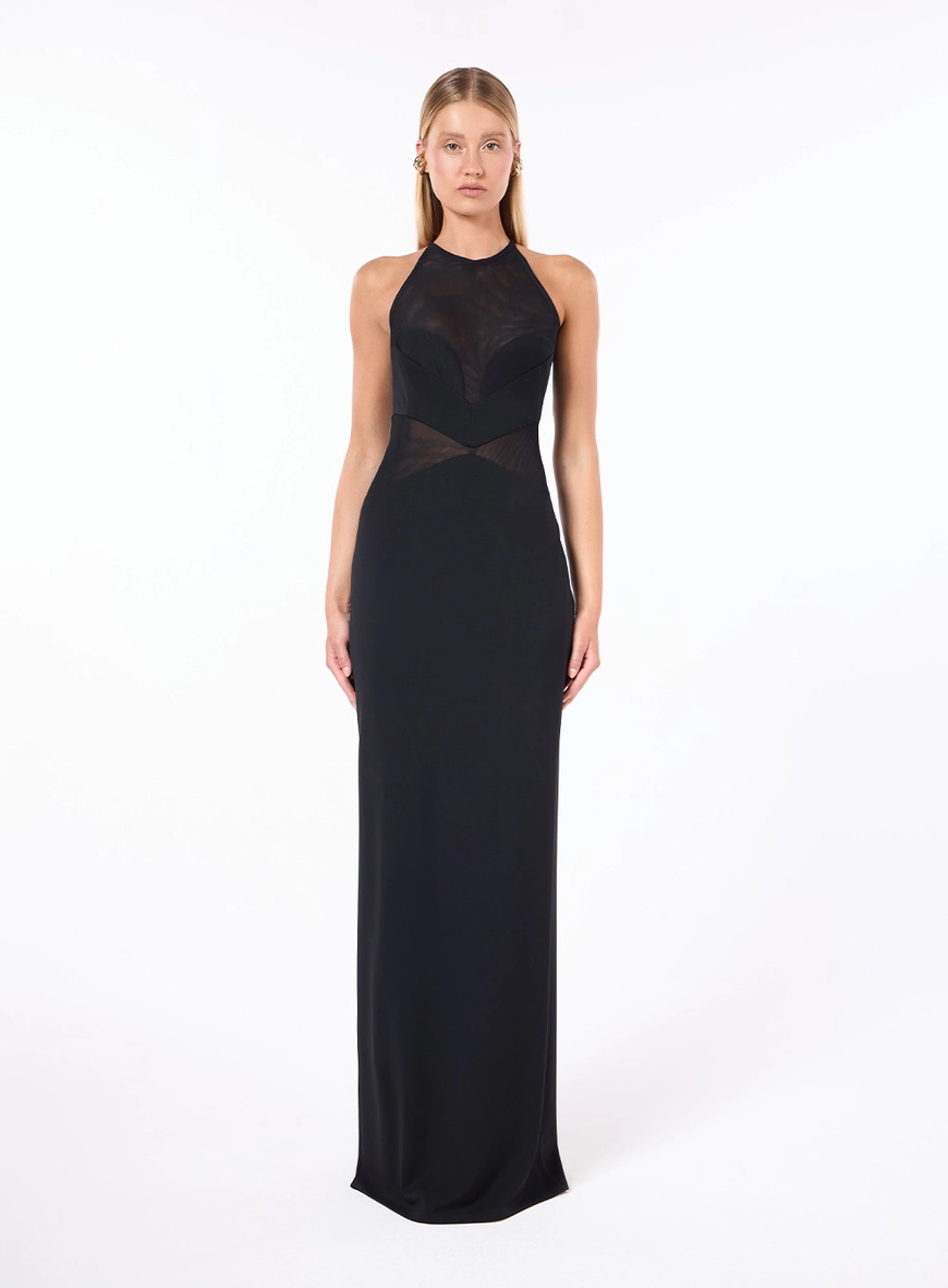 Vestido Longo Malha Recortes - Preto