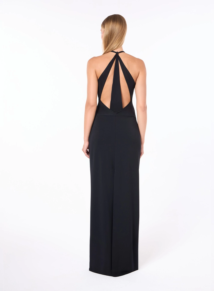 Vestido Longo Malha Recortes - Preto