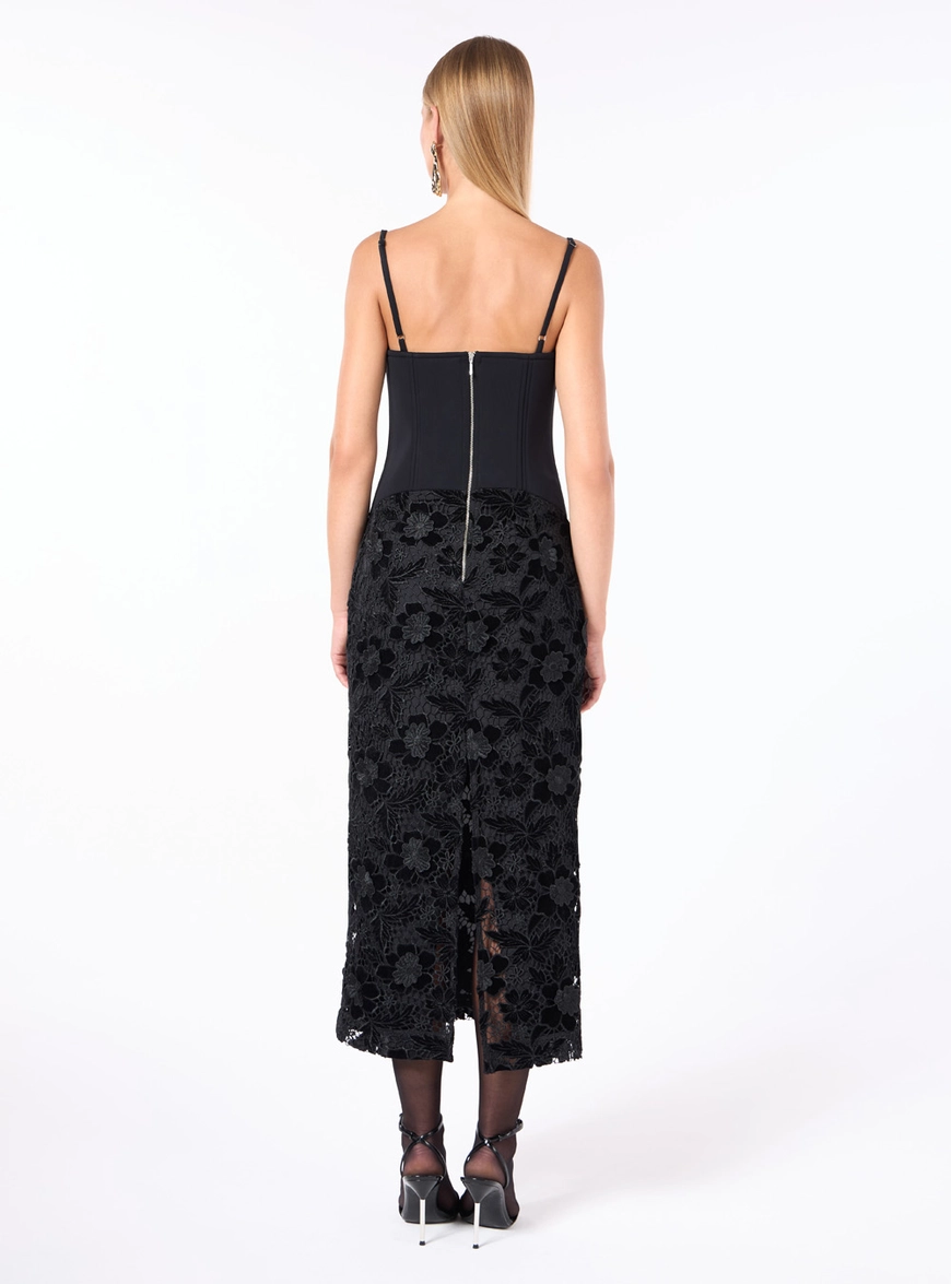 Vestido Midi Corset Renda Flores - Preto