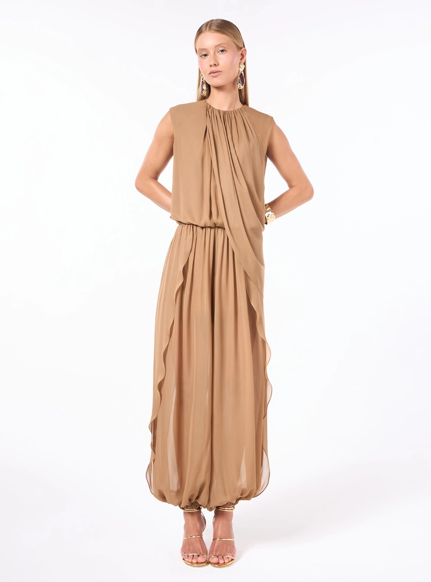 Conjunto Chiffon Calça Aladim - Cáqui