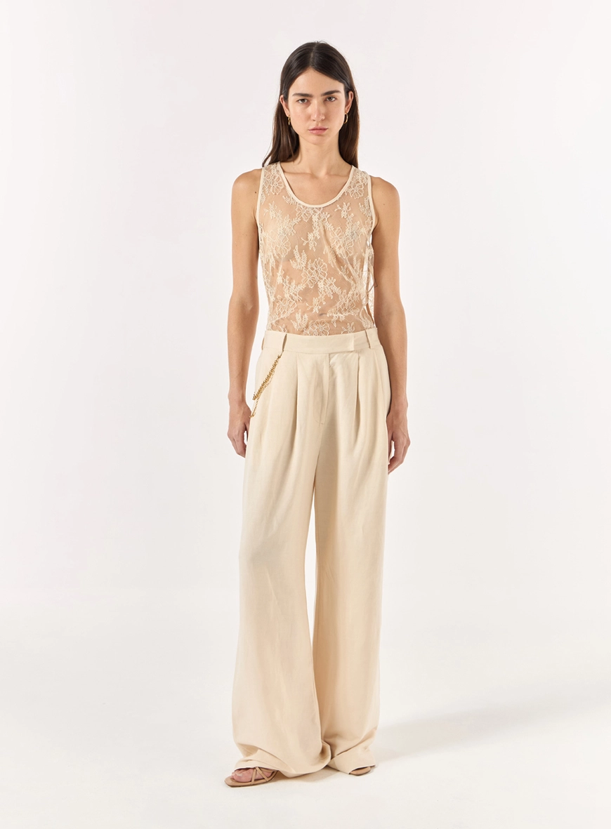 Calça Linho Pregas - Bege